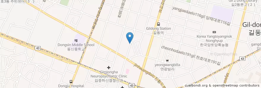 Mapa de ubicacion de 섬마을횟집 en Güney Kore, Seul, 강동구, 길동.
