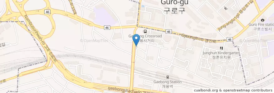 Mapa de ubicacion de 바다횟집 en 대한민국, 서울, 구로구, 개봉1동.