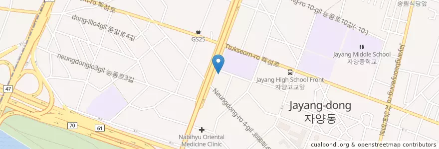 Mapa de ubicacion de 왔따횟집 en 大韓民国, ソウル, 広津区, 자양3동.