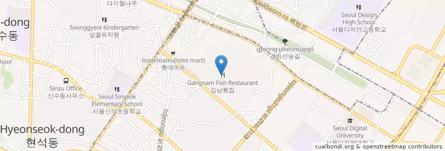 Mapa de ubicacion de 강남횟집 en Südkorea, Seoul, 마포구, 용강동.