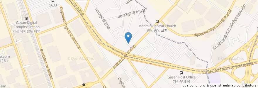 Mapa de ubicacion de 해미횟집 en Güney Kore, Seul, 금천구, 가산동.