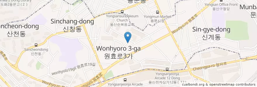 Mapa de ubicacion de 부산횟집 en 韩国/南韓, 首尔, 龍山區, 원효로1동.