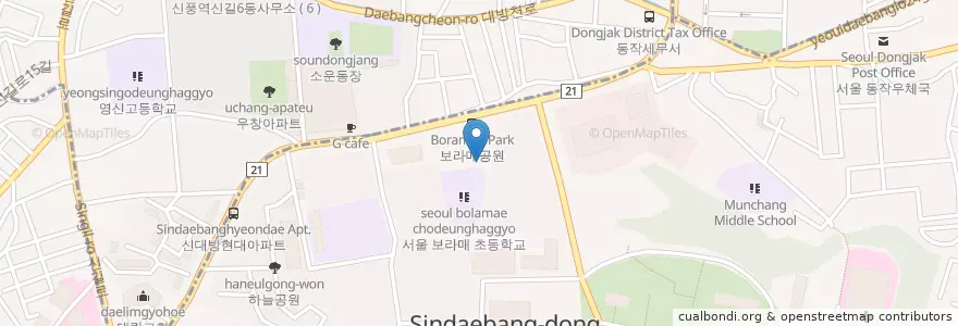 Mapa de ubicacion de 풍미횟집 en Zuid-Korea, Seoel, 동작구, 신대방2동, 신길6동.