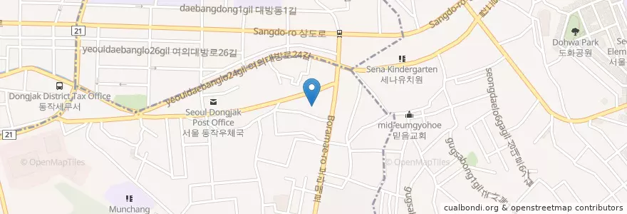 Mapa de ubicacion de 대방횟집 en Corea Del Sud, Seul, 동작구.