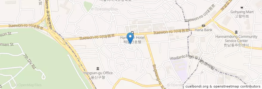 Mapa de ubicacion de 팔팔횟집 en 대한민국, 서울, 용산구, 이태원1동.