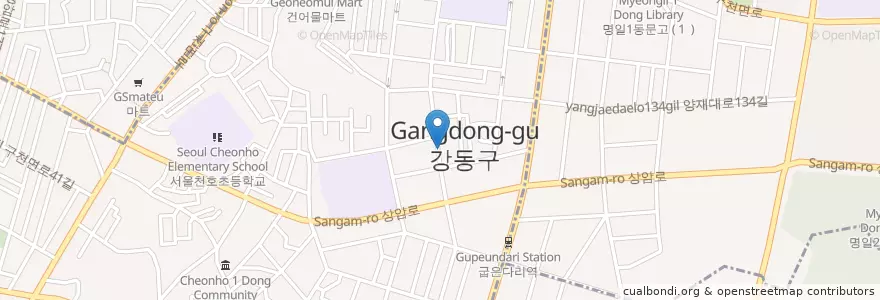 Mapa de ubicacion de 어달리횟집 en Corea Del Sur, Seúl, 강동구, 천호1동.