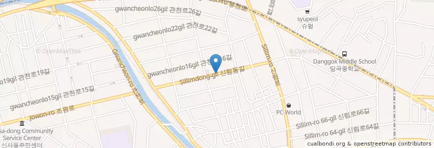 Mapa de ubicacion de 동해안횟집 en 대한민국, 서울, 신림동.