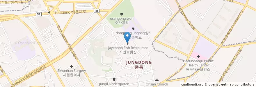 Mapa de ubicacion de 자연호횟집 en Corea Del Sud, Busan, 해운대구, 중동.