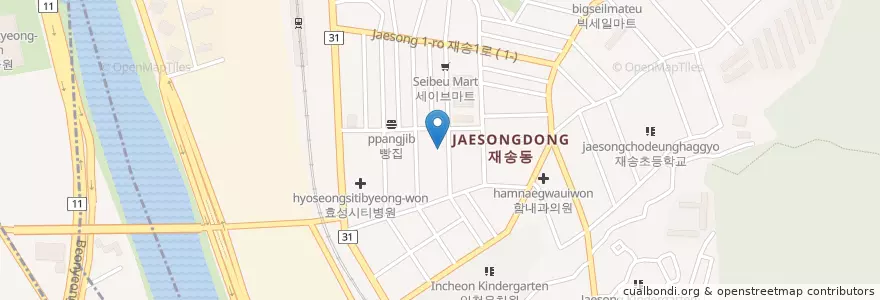 Mapa de ubicacion de 한양횟집 en 대한민국, 부산, 해운대구, 재송동.