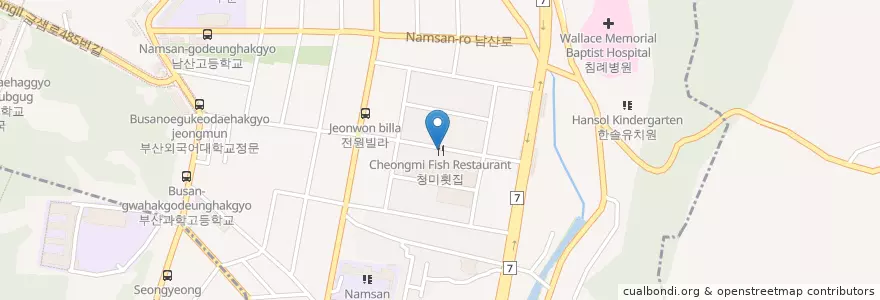 Mapa de ubicacion de 청미횟집 en 韩国/南韓, 釜山, 金井區, 남산동.