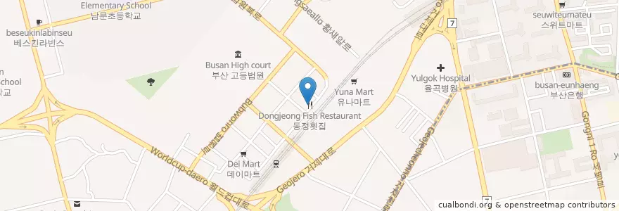 Mapa de ubicacion de Dongjeong Fish Restaurant en South Korea, Busan, Yeonje-Gu, Geoje-Dong.