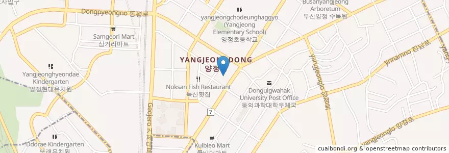 Mapa de ubicacion de 자연횟집 en 大韓民国, 釜山, 蓮堤区, 柳亭洞.