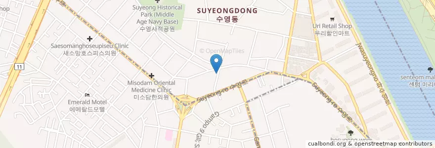 Mapa de ubicacion de 어촌횟집 en 대한민국, 부산, 수영구, 광안동, 수영동.