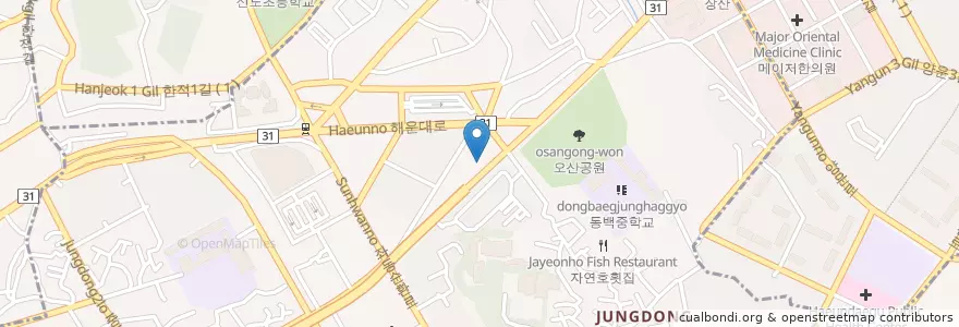 Mapa de ubicacion de 싱싱횟집 en Corea Del Sud, Busan, 해운대구, 중동.