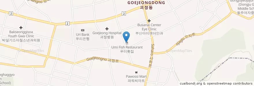Mapa de ubicacion de 우미횟집 en 대한민국, 부산, 사하구, 괴정동.
