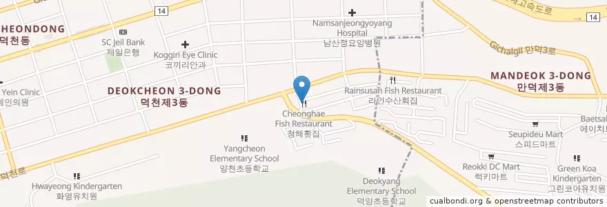 Mapa de ubicacion de 청해횟집 en Korea Selatan, 부산, 북구, 덕천동.