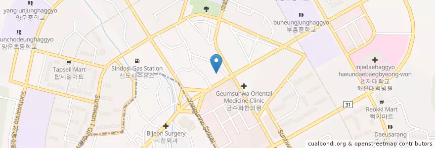 Mapa de ubicacion de 왔다횟집 en 韩国/南韓, 釜山, 海雲臺區, 좌동.