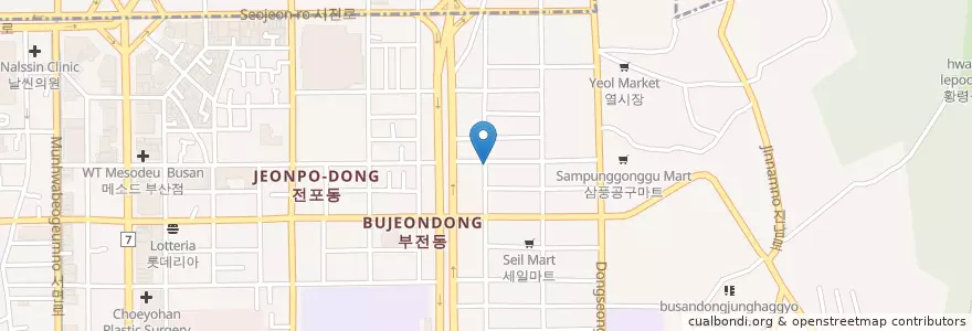 Mapa de ubicacion de 경남횟집 en Südkorea, Busan, Busanjin-Gu, Jeonpo-Dong.