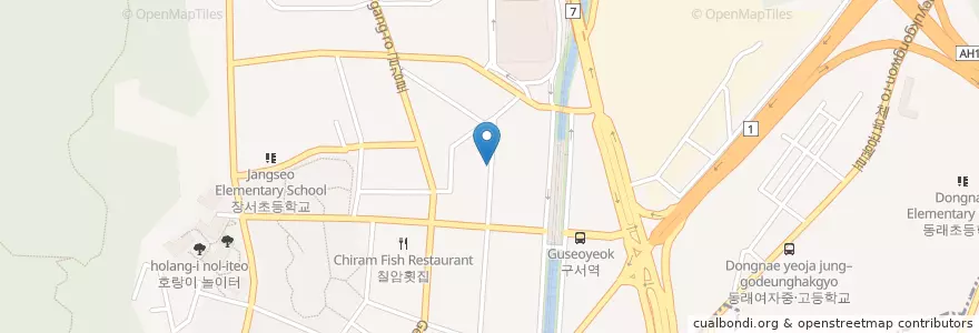 Mapa de ubicacion de Ado Fish Restaurant en South Korea, Busan, Geumjeong-Gu, Guseo-Dong.