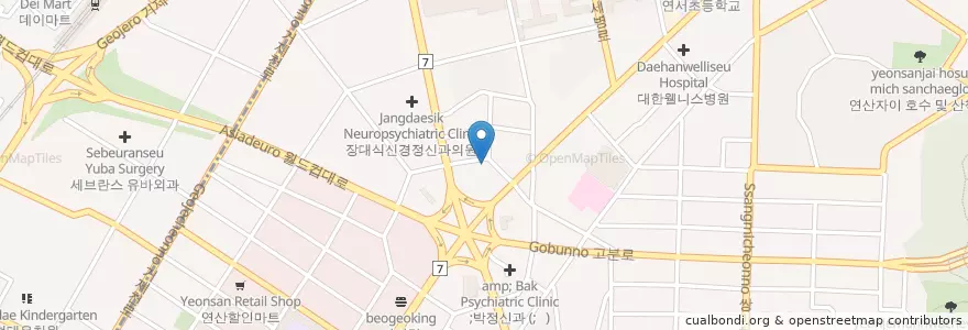 Mapa de ubicacion de 어심횟집 en Zuid-Korea, Busan, 연제구, 거제동, 연산동.