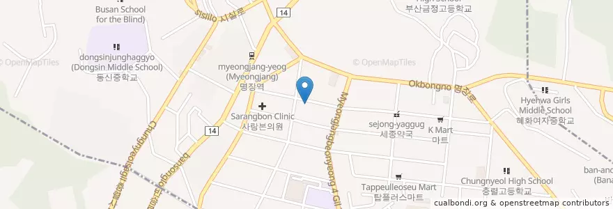 Mapa de ubicacion de 명장횟집 en 韩国/南韓, 釜山, 東萊區, 명장동.