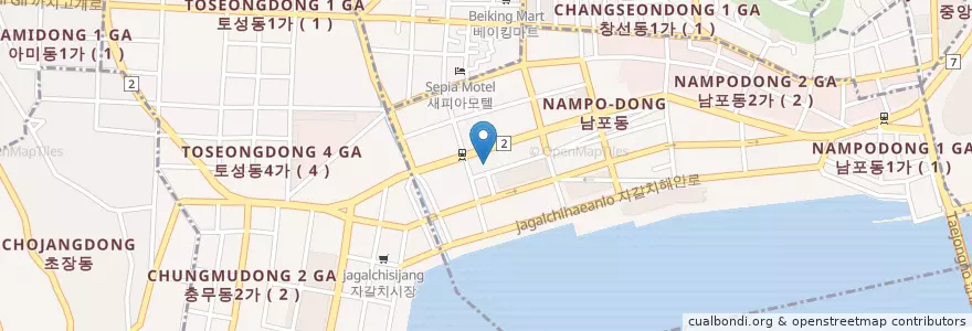 Mapa de ubicacion de 오양횟집 en 대한민국, 부산, 남포동.