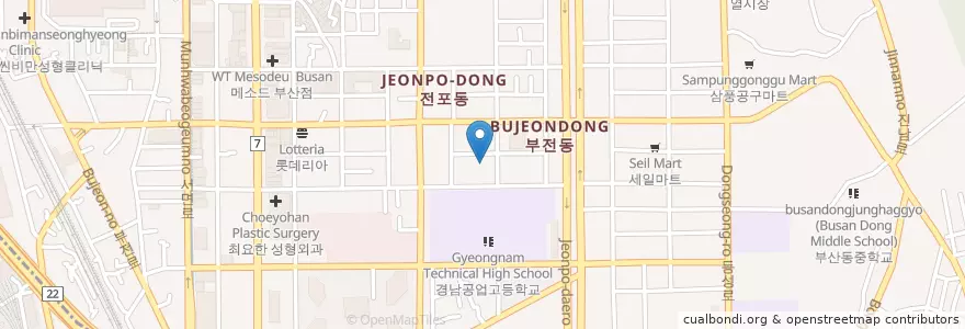 Mapa de ubicacion de 어심횟집 en Güney Kore, Busan, 부산진구.