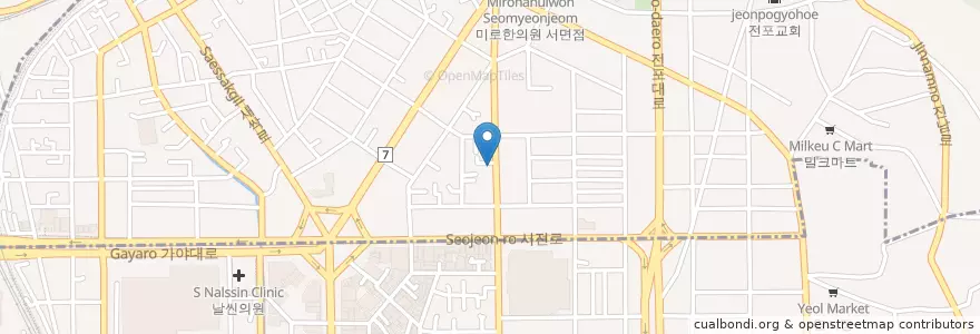 Mapa de ubicacion de 동신횟집 en كوريا الجنوبية, بسان, 부산진구, 부전동.
