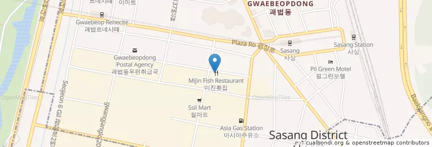 Mapa de ubicacion de 미진횟집 en 대한민국, 부산, 사상구, 괘법동.