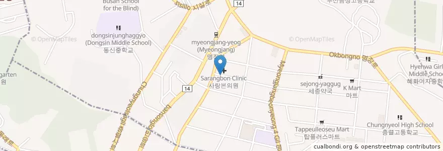 Mapa de ubicacion de Songhae Fish Restaurant en South Korea, Busan, Dongnae-Gu, Myeongjang-Dong.