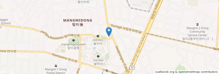 Mapa de ubicacion de 화락횟집 en Südkorea, Busan, Suyeong-Gu, Mangmi-Dong.