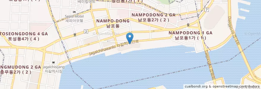 Mapa de ubicacion de 해동횟집 en 대한민국, 부산, 남포동.