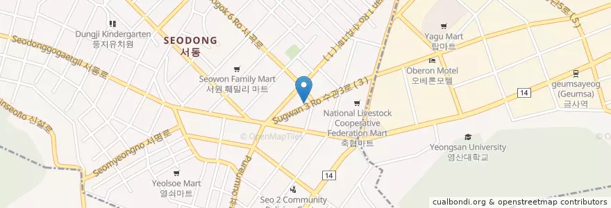 Mapa de ubicacion de 통영횟집 en Zuid-Korea, Busan, 서동.