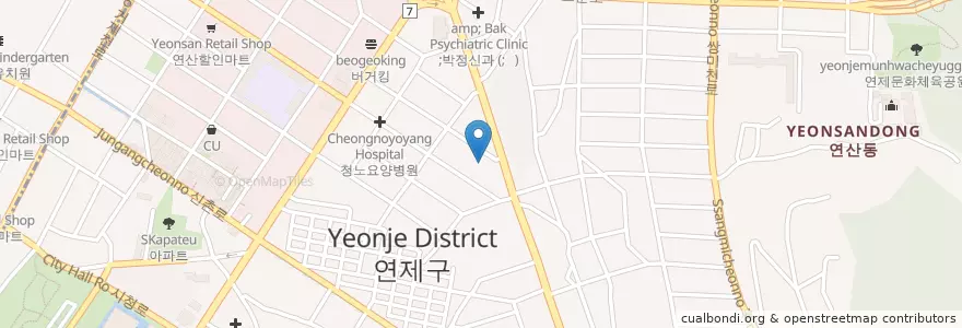 Mapa de ubicacion de 바다횟집 en 대한민국, 부산, 연제구, 연산동.
