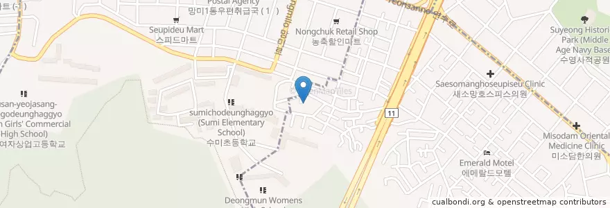 Mapa de ubicacion de 부부횟집 en 대한민국, 부산, 수영구, 망미동.