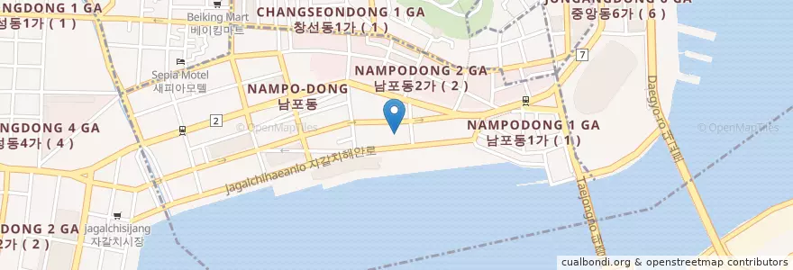 Mapa de ubicacion de 바다횟집 en 대한민국, 부산, 남포동.
