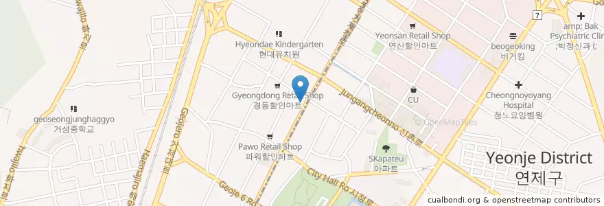 Mapa de ubicacion de 남해횟집 en 韩国/南韓, 釜山, 蓮堤區, 거제동.