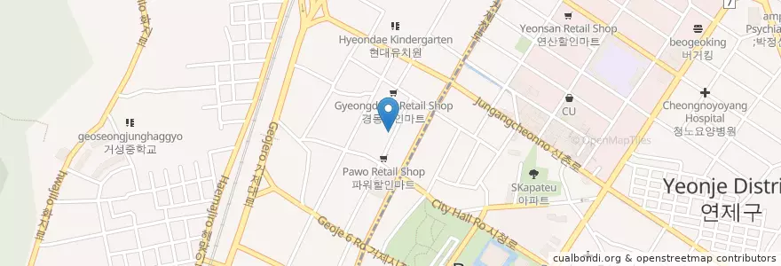 Mapa de ubicacion de 유성횟집 en كوريا الجنوبية, بسان, 연제구, 거제동.