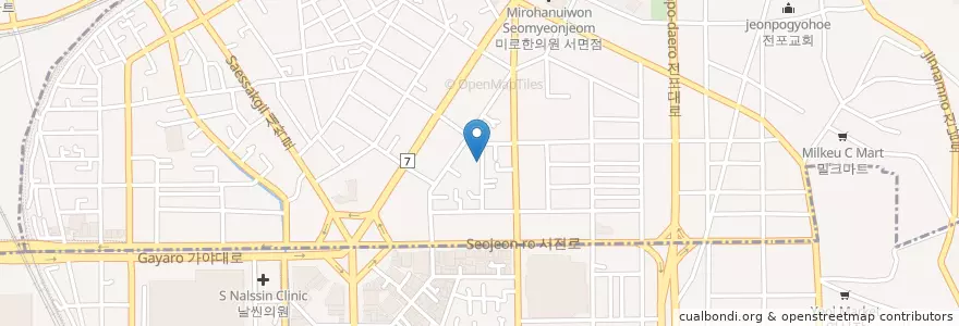 Mapa de ubicacion de 수림횟집 en 대한민국, 부산, 부산진구, 부전동.