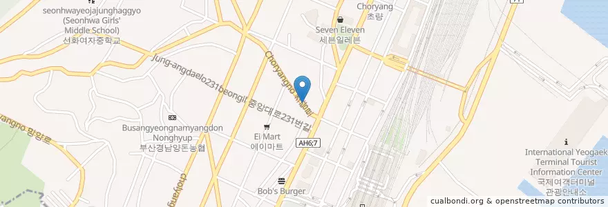 Mapa de ubicacion de 동해횟집 en كوريا الجنوبية, بسان, 동구, 초량동.