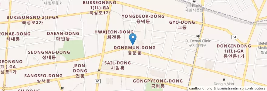 Mapa de ubicacion de 교동횟집 en كوريا الجنوبية, ديغو, 중구, 성내동.