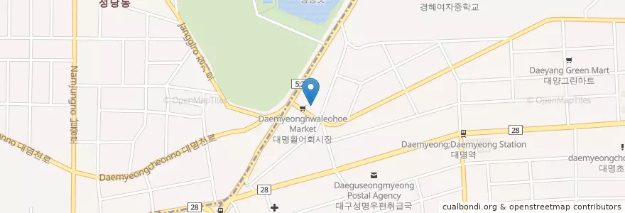 Mapa de ubicacion de 두류횟집 en 大韓民国, 大邱, 南区, 대명동, 성당동.