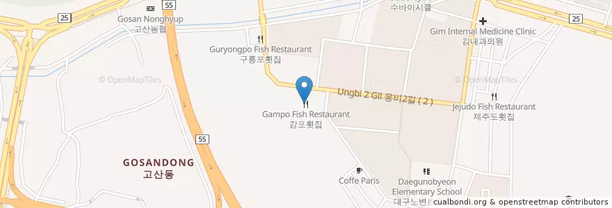 Mapa de ubicacion de 감포횟집 en کره جنوبی, دائجو, 수성구, 고산동.