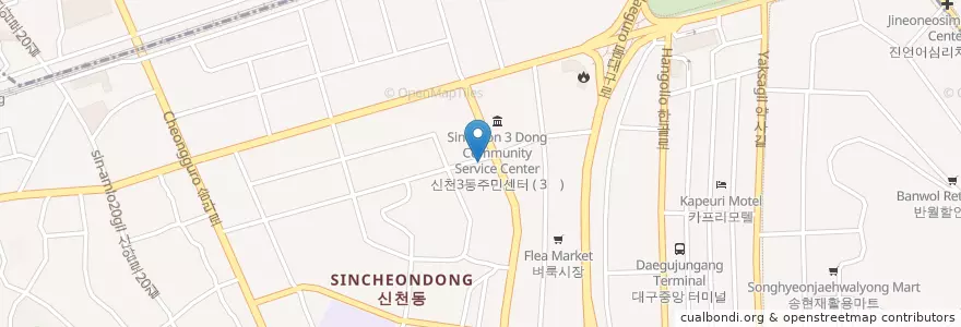 Mapa de ubicacion de 대청횟집 en کره جنوبی, دائجو, 신천동.