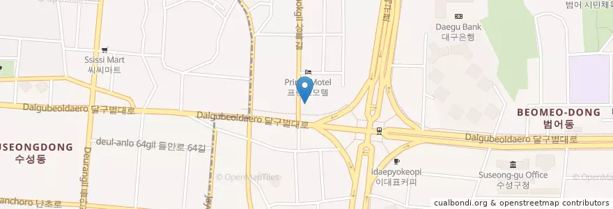 Mapa de ubicacion de 죽향횟집 en Südkorea, Daegu, Suseong-Gu, 범어동.