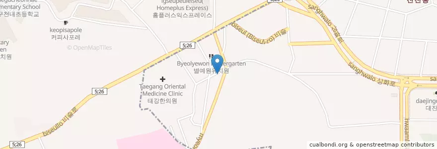Mapa de ubicacion de 장수횟집 en 대한민국, 대구, 진천동, 화원읍.
