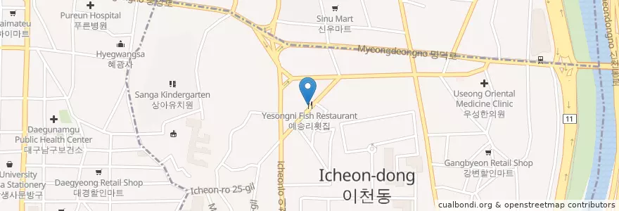 Mapa de ubicacion de 예송리횟집 en Coreia Do Sul, Daegu, 남구, 이천동.