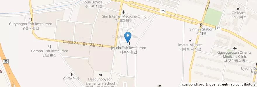 Mapa de ubicacion de 제주도횟집 en Coreia Do Sul, Daegu, 수성구, 고산동.