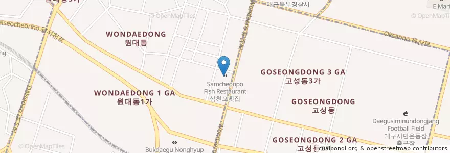 Mapa de ubicacion de 삼천포횟집 en Coreia Do Sul, Daegu, 서구, 원대동.