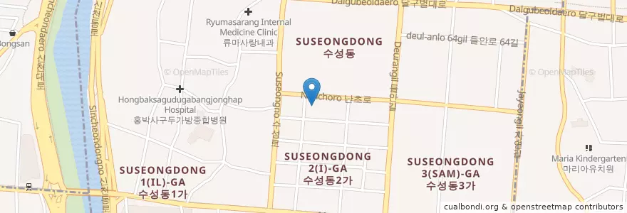 Mapa de ubicacion de 강태공횟집 en Coreia Do Sul, Daegu, 수성구, 수성동.